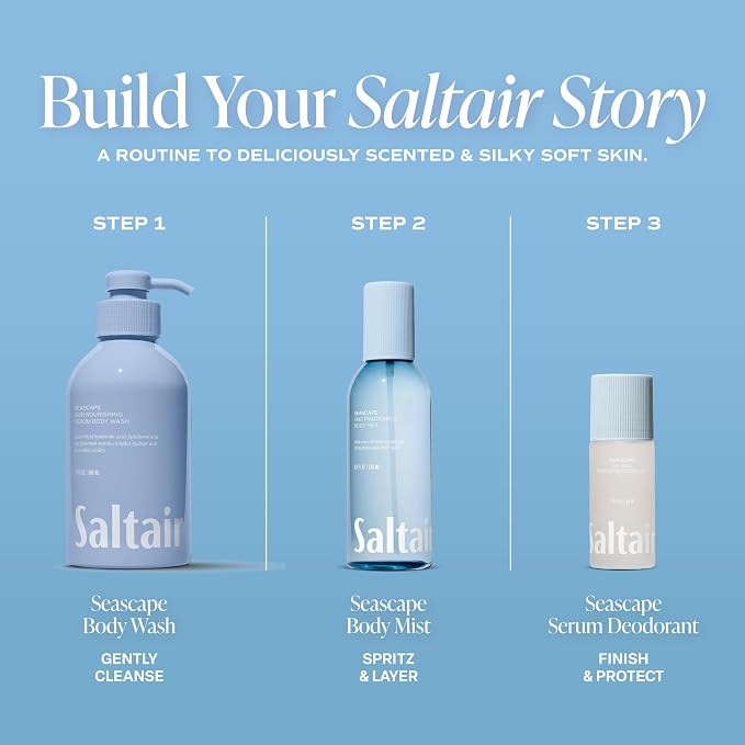 Saltair Body Wash 2-Pack – Moisturizing Body Wash with Hyaluronic Acid & Vitamin B5 – Scented Shower Gel for Women and Men – Seascape Scent, 2x 17oz – Vegan, Cruelty-Free, Paraben-Free