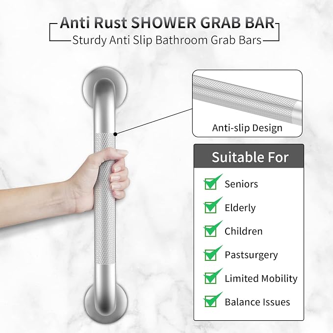 2 Pack 24 Inch Grab Bars for Bathtubs and Showers, Anti Slip Grab Bars Safe | Stainless Steel Shower Handle Toilet Handicap Elderly Senior Assist Bathroom Saft Handle with Concealed Screws ,Waterproof