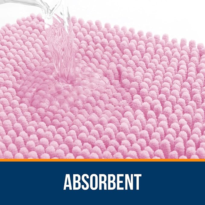 OLANLY Bathroom Rugs 30x18, Extra Soft Absorbent Chenille Bath Rugs, Rubber Backing Quick Dry, Machine Washable Bath Mats for Bathroom Floor, Tub and Shower, Home Decor Accessories, Pink