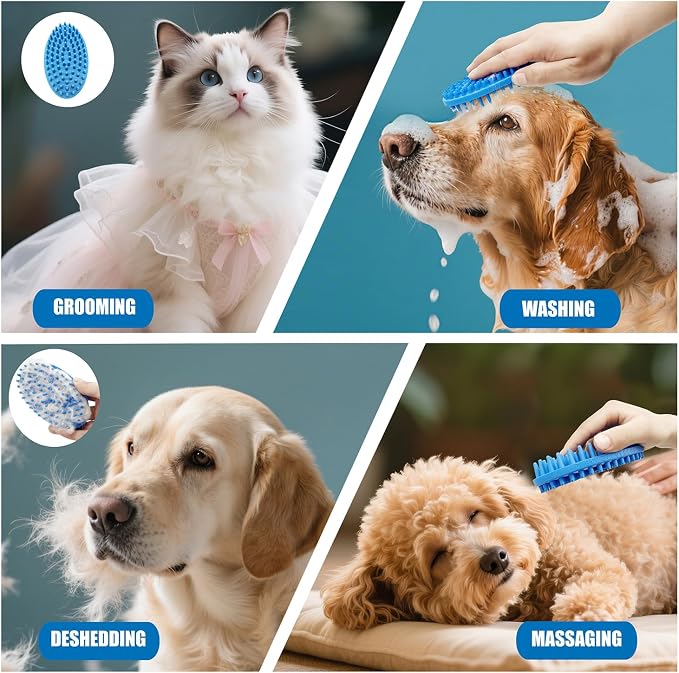 Lilpep 2-in-1 Dog Bath Brush, Double Sided Soft Rubber Grooming Brush for Shedding, Massaging & Deep Cleaning, Suitable for Short & Long Haired Dogs & Puppies