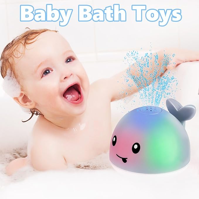 Bath Toys for Kids Ages 1-3 - Easter Basket Stuffers, 1 2 3 Year Boys Girls Gifts,, Light Up Whale Bath Toy Sprinkler, Toddler Bathtub Pool Water Table Toys, Birthday Gifts for Kids