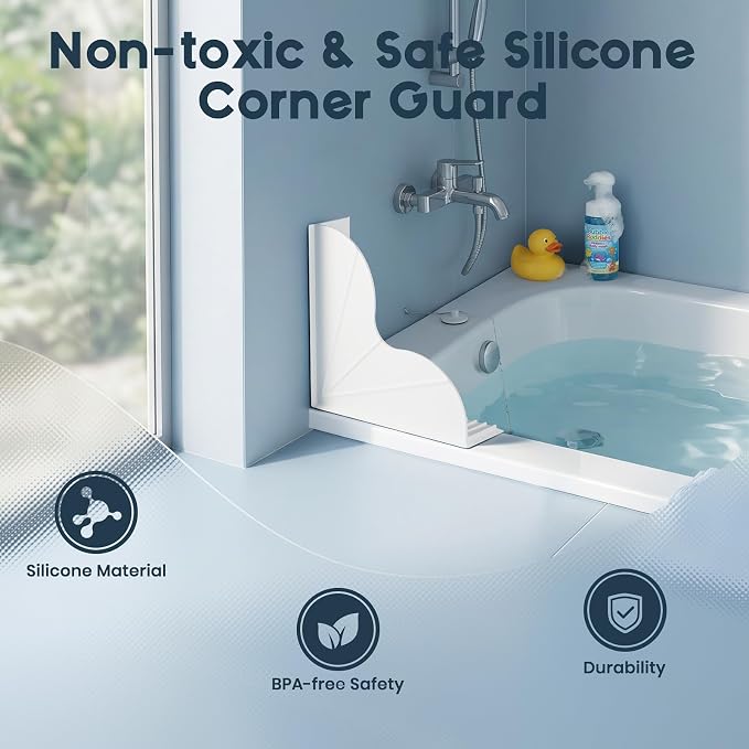 Shower Splash Guard for Bathtub 2 Packs, Silicone Bathtub Water Guard Kit, Waterproof Bath Tub Water Blocker, Shower Corner Guards to Keep Water in Shower or Bath - White