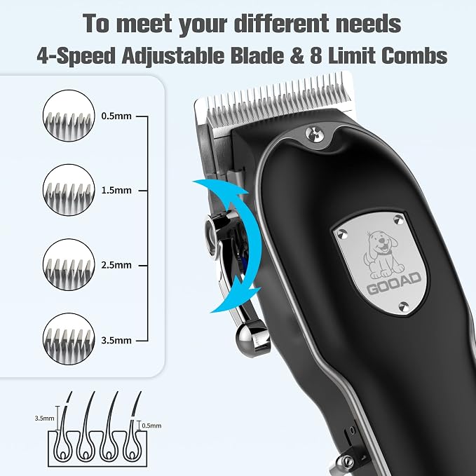 Dog Clippers for Grooming for Heavy Thick Hair&Coats,Low Noise Hair Trimmer,Rechargeable Cordless Pet Shaver with Stainless Steel Blade, Dog Grooming Kit for Small Large Dogs Pets (Black)