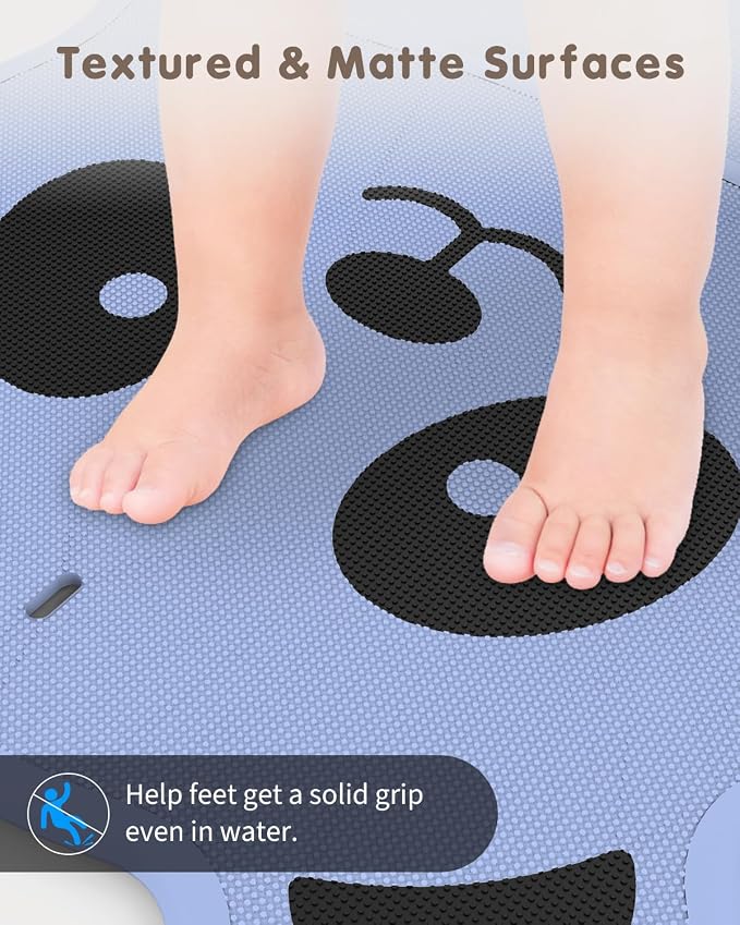 Panda Bathtub Mat Non Slip Kids Natural Rubber Low Odor, Bath Mat for Tub Non Slip for Baby 32"x18", Anti-Slip Surface and Strong Suction Cups Dual Anti-Slip, Machine Washable, Blue