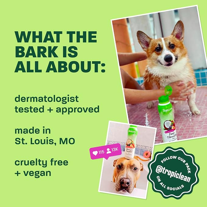 TropiClean Dog Perfume, Berry & Coconut Scented Dog Deodorizing Spray, 3X Long-Lasting Scent, After Bath Cologne & Detangling Spray, 10oz
