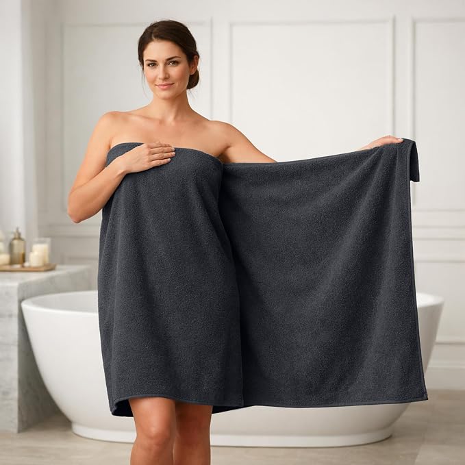 RIVERSIDE Pack of 1 Jumbo Bath Sheet 40 x 80 Inches 100% Cotton Oversized Bath Towel for bathroom, Extra Large & Lightweight, Soft & Absorbent, Quick Dry, Perfect to Wrap Yourself in - (Charcoal Gray)