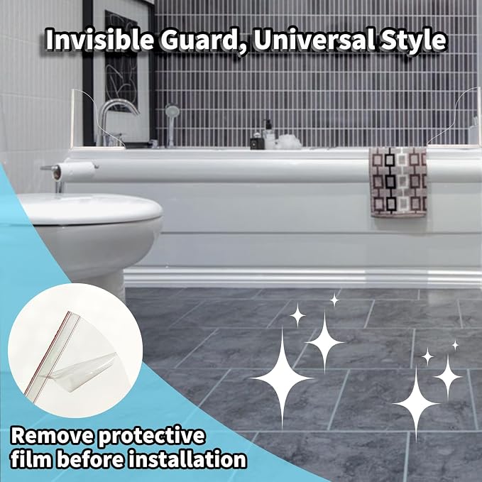 2Pack Shower Splash Guard for Bathtub,Walk in Shower Water Guard Made of Acrylic,Designed to Keep Water in Shower and to Seal Tub Corner, Shower Corner, and Bathroom Sink (Clear)