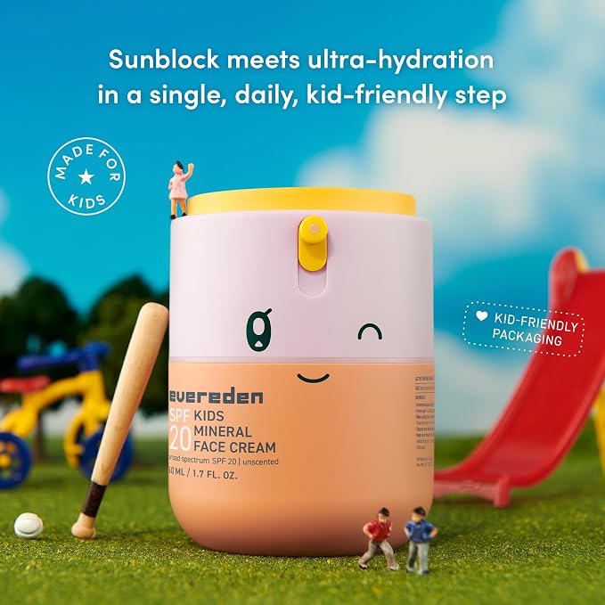 Evereden Kids Mineral Face Cream SPF 20 | Dermatologist-Tested, Moisturizer with Vitamin B5 & Zinc Oxide | Fragrance-Free, Clean, Vegan, No Phenoxyethanol | FSA Eligible, Yuka 93/100