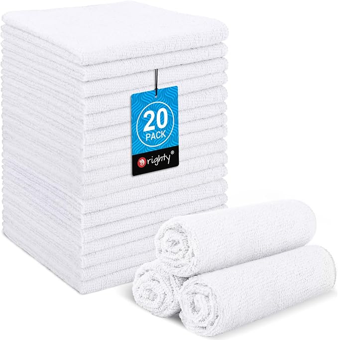 Orighty Wash Cloths, 20 Pack Face Towels, Soft Quick-Drying Washcloths, Multi-Purpose Microfiber Face Cloths for Bathroom, Gym, Spa, Hotel, Travel, 11.5"x11.5", White