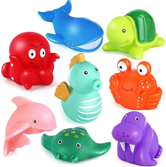 LotFancy® Bath Toys, 8 Pack Mold Free Bath Toys for Kids Ages 1-3, No Holes Baby Bath Toys for Toddlers 2-4, Ocean Sea Animal Bathtub Toys, Soft Floating Pool Water Table Toys