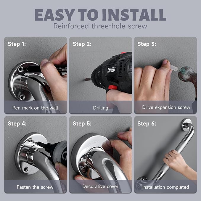 20 Inch Shower Grab Bar 1.25" Dia, Chrome Anti Slip Bathroom Grab Bar, 304 Stainless Steel Knurled Handicap Grab Bars, Safety Support Handrail, Assist Bath Shower Handle for Elderly Injury Senior