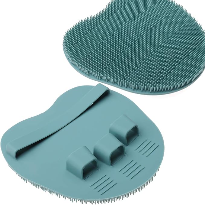 1 Pack Soft Silicone Shower Brush, Body Scrubber Exfoliating Skin Massage | Body Wash Bath Dry Skin Brushing Glove Loofah, Fit for Sensitive and All Kinds of Skin(Eucalyptus Green)