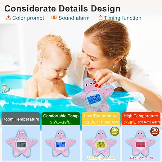 Baby Bath Tube Thermometer LED Display Warning Alarm/Timer Function, Baby Safety Water Thermometers for Bathtub Pool Floating Tub Toy Gift for Infants Newborn Toddlers Kids Room Temperature Essentials