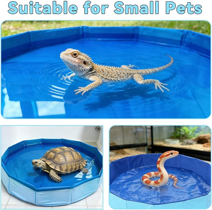 Foldable Bearded Dragon Pool Bathtub, Reptile Bath Pool Bearded Dragon Swimming Pool with Brush Gloves Reptile Accessories Swimming Pool for Turtle Lizard Small Pets