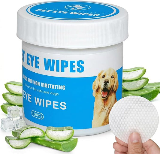 Dog Eye Wipes for Tear Stain Removal, Vet-Recommended Dog Eye Infection Treatment, Natural Dog Wipes for Discharge, Pet Eye Cleaner for Dogs&Cats, Gentle & Safe Pet Wipes for Sensitive Skin, 130 Count