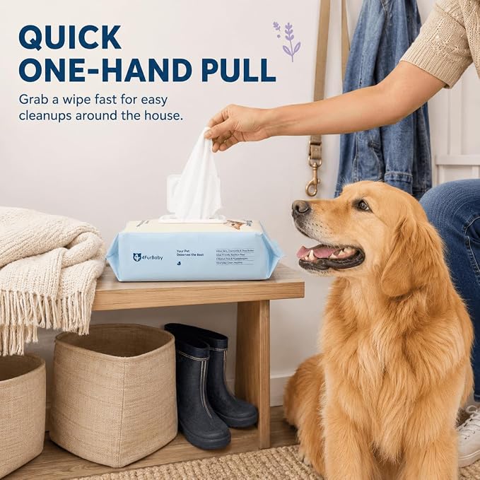 Dog Wipes for Paws and Butt, Lavender, 30 Count | 8" x 8" hypoallergenic and hydrating pet grooming wipes for dogs, cats, and daily care.