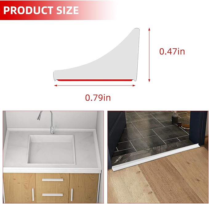 Flexible Shower Threshold Water Dam, Self Adhesive Silicone Water Barrier, Bathroom and Kitchen Water Strip, Shower Splash Guard for Dry and Wet Separation, 78inch, White