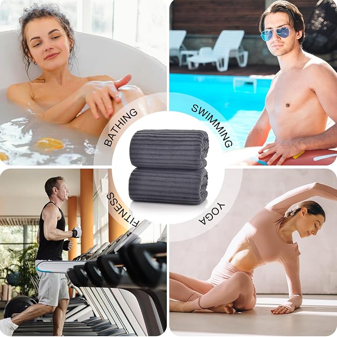 ZVH 2 Pack Extra Large Bath Sheets, 35"x70" Microfiber Quick Dry Absorbent | Dark Grey Ultra Soft Highly Absorbent Bath Towels with Hanging Loops, Machine Washable, Great for Bathroom Spa Pool Hotel Use