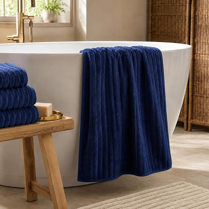 4 Pack Microfiber Bath Towels, 30x60 Inches Oversized Bath Sheets for Adults, Super Absorbent & Quick Dry Shower Towels, Lint Free Lightweight Body Towels for Bathroom, Gym & Travel (Navy Blue)