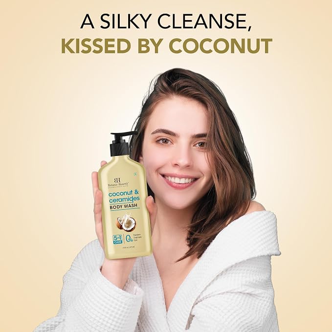 Botanic Hearth Coconut & Ceramides Body Wash – Hydrating Shower Gel for Soft, Smooth Skin, 5-in-1 Gentle Cleanser, Sulfate & Paraben Free – 16 fl oz