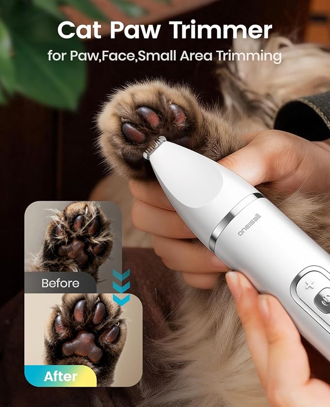 oneisall Quiet Cat Clippers for Matted Hair, 3 in 1 Cat Grooming Kit | LCD Display, Cat Hair Trimmer for Paw, 3 Speed, Cordless, IPX7 Waterproof Pet Clippers for Butt, Paw, Back, Ear, Face