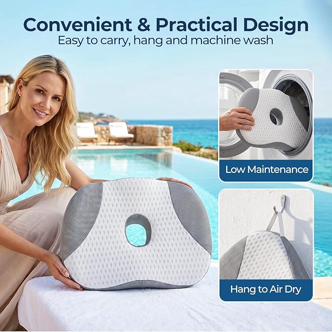 Idle Hippo Hot Tub Booster Seat, 4D Air Mesh Hot Tub Pillow with Powerful 6 Non-Slip Suction Cups, Ergonomic Booster Cushion, Quick Dry Spa Pillow for Indoor Outdoor Hot Tub-White/Grey