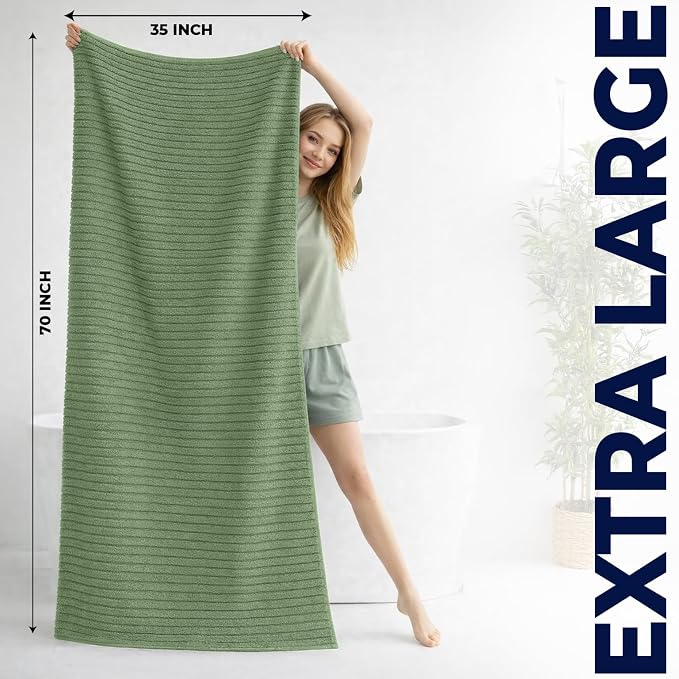 DAN RIVER Pack of 2 Bath Sheet 35x70 Inches, Extra Large Ribbed Quick Dry Bath Towels for Bathroom, Soft Absorbent Towels - Sage Green