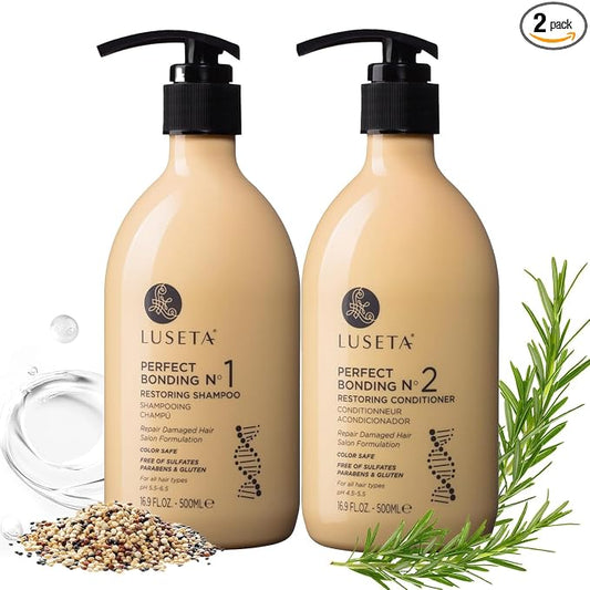 LUSETA Bond Repair & Revitalizing Shampoo and Conditioner Set for Chemically Damaged Hair. Deep Moisture to Smooth Frizz & Add Shine. Strengthens Hair Structure with Rosemary & Marula Oils, 2x16.9 oz