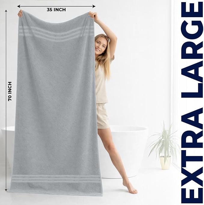 DAN RIVER 2 Pack Bath Sheets Extra Large 35x70, Large Bath Towels for Adults, XL Oversized Heavy Duty Towel Set, 600 GSM 100% Ring Spun Cotton, Soft Quick Dry, Silver