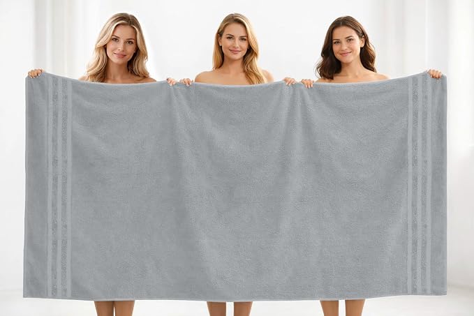 DAN RIVER 2 Pack Bath Sheets Extra Large 35x70, Large Bath Towels for Adults, XL Oversized Heavy Duty Towel Set, 600 GSM 100% Ring Spun Cotton, Soft Quick Dry, Silver