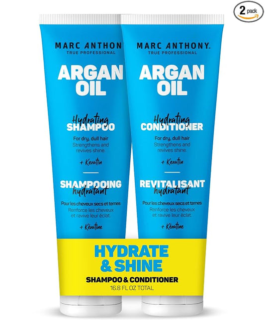 Marc Anthony Argan Oil Shampoo & Conditioner Set with Keratin - Moisturizing & Hydrating for Dry, Dull Hair - Repairs, Strengthens & Revives Shine with Nourishing Argan Oil of Morrocco - Sulfate Free