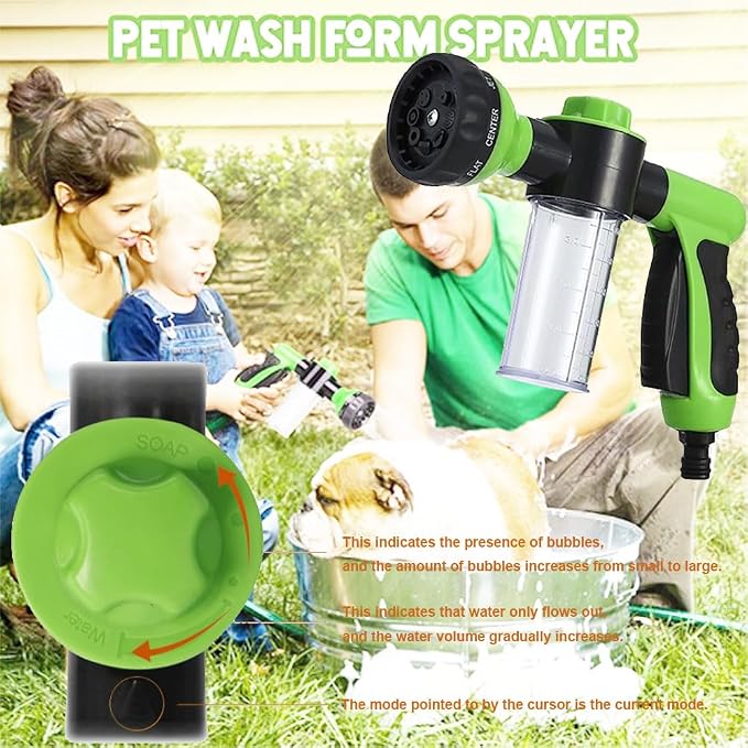 RUIFANDA Dog Wash Sprayer Outdoor with 8 Spray Modes, Soap & Shampoo Dispenser Dog Sprayer Hose Attachment, Pet Wash and Garden Hose Nozzle for Watering Plants, Car Wash, Showering Pet