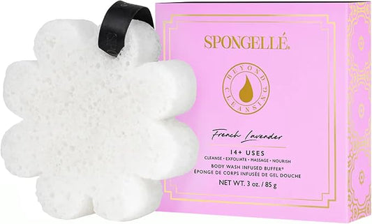 Spongellé French Lavender Wild Flower Bath Sponge with Box for Mothers Day Gift | Built-in Body Wash & Body Scrubber, Shower Loofah Sponge for Women | 14+ uses