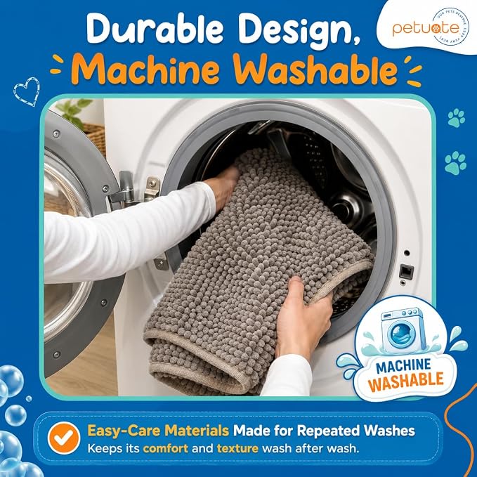 Pet 2-in-1 Dog Towel & Mat – Transforms from Drying to Bath Mat, Ultra Soft, Absorbent & Quick-Drying, Machine Washable Dog Towels with Detachable Non-Slip Mat and Hand Pockets (Medium)