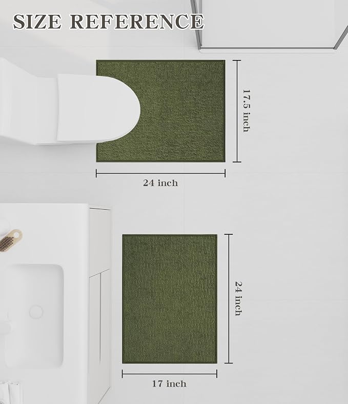 chakme Bathroom Rug Sets 2 Piece, Ultra Thin Quick Dry Bath Mat Set, Absorbent Bath Mat for Bathroom Non Slip Machine Washable, (Dark Green, 2 Piece)