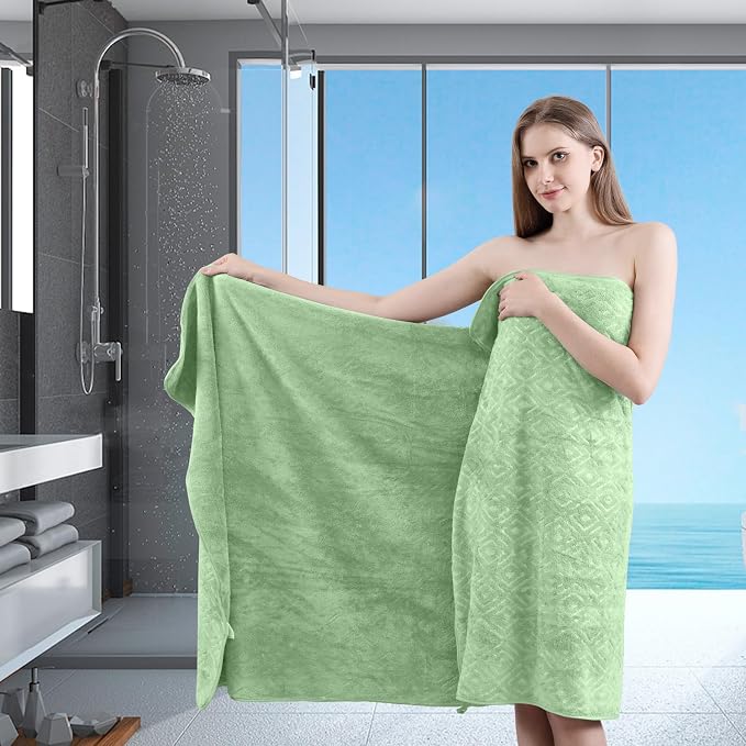 Bath Towel Set of 4 Extra Large Bath Sheet 35"x70" Oversized Bath Towel Soft Microfiber Bathroom Towel for Adults Highly Absorbent Quick Dry Towel Set for Bathroom,Hotel,Shower Towel Bath Sheet Green