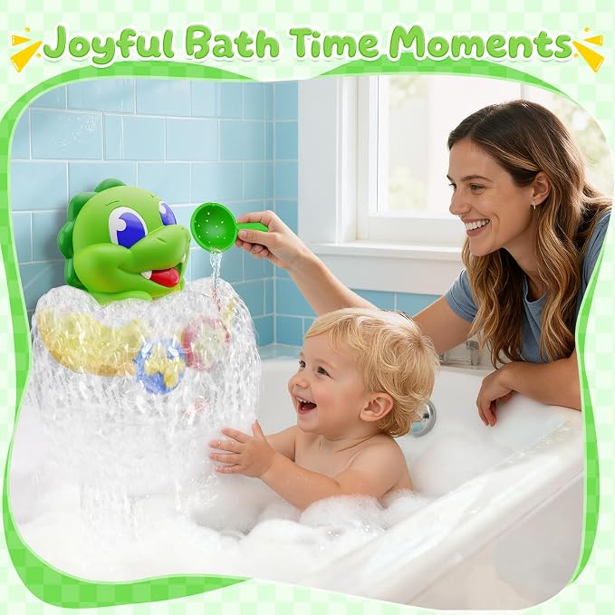 Dinosaur Baby Bath Toys for 1 2 3 Year Old Boys, Dino Bath Bubble Machine with Rainbow Lights & Water Scoop,Fun Toddler Toys Baby Shower Bathtub Toys Birthday Gifts for Kids Age 1-3 Year Old
