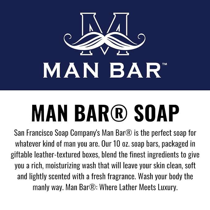 San Francisco Soap Company Spiced Tobacco Fragrance Man Bar - Moisture Rich - No Harmful Chemicals - Good for all Skin Types - Made in the USA