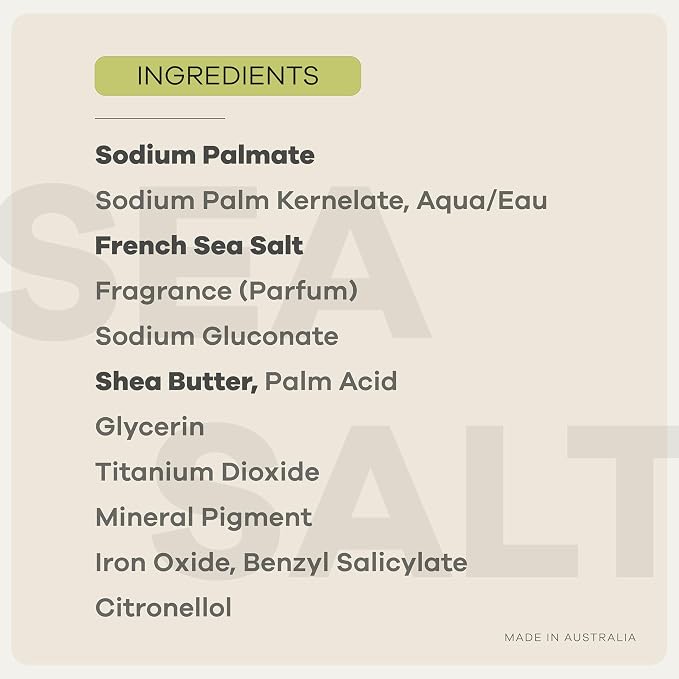 Australian Botanical Soap, 6.6 OZ, Sea Salt and Ocean Minerals, Triple Milled Bars made with a Natural Soap Base and Enriched with Organic Shea Butter, Pack of 8