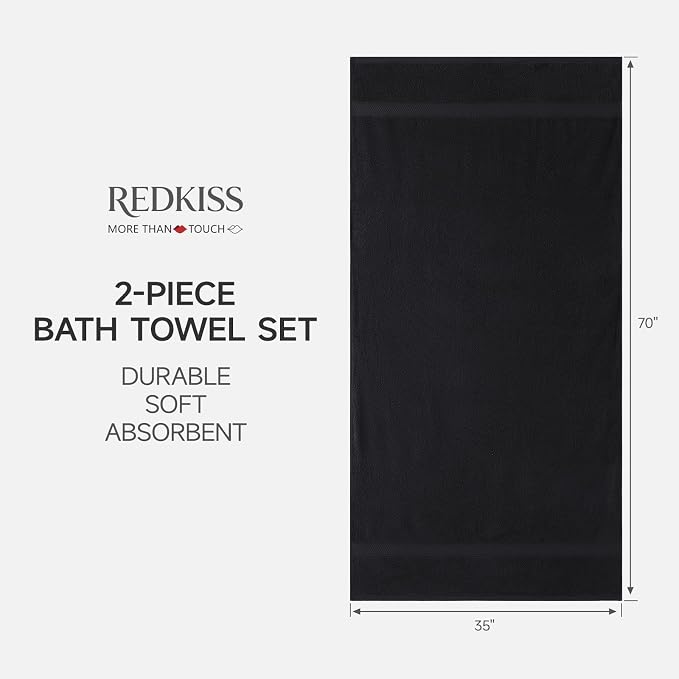REDKISS 2 Pack Oversized 70"x35" Bath Sheets for Adults - 100% Cotton & Quick Drying Lightweight Bath Towels, Full Coverage for Tall or Plus Size Body, Shower Towels for Bathroom, Pool Yoga, Black