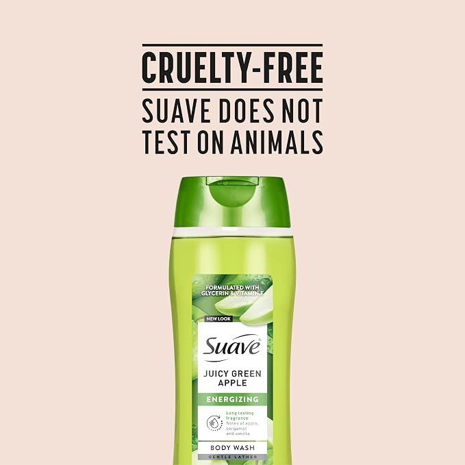 Suave Moisturizing Body Wash, with Juicy Apple and Vitamin E Extract, No Parabens, No Phtahaltes, 18 Oz Pack of 6