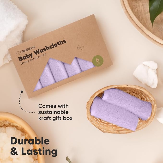 6-Pack Baby Washcloths, Soft Absorbent Washcloths for Face, Body (Soft Lilac) | Viscose from Bamboo Washcloths, Baby Towels, Newborn, Kids, Toddlers, Infant, Gentle on Sensitive Skin, 10x10, Reusable