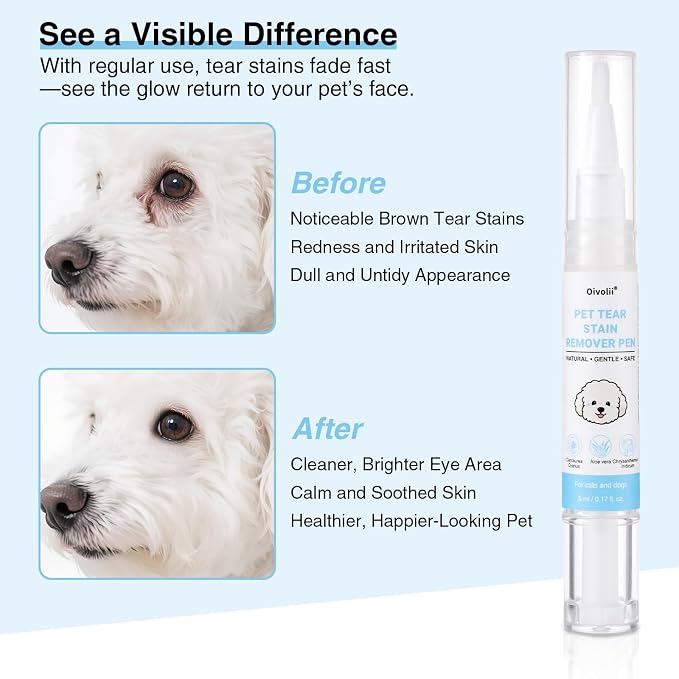 Tear Stain Remover Pen for Dogs & Cats – Aloe Formula Gentle Eye Cleaner with Soft Tip for Easy Use – Especially for White Dogs – Dog Eye Drops Alternative – Safe for Daily Use– 3 Pack