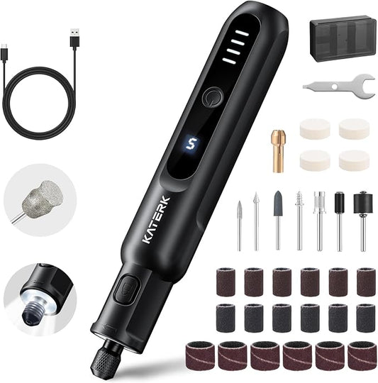Katerk Pet Dog Nail Grinder - 5 Speed Quiet Electric Dog Nail Trimmer with 360°LED Light, 2500mAh Rechargeable, 32PCS Cordless Rotary Tool for Small Medium Large Dogs & DIY Sanding, Carving (Black)