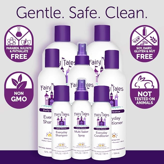 Fairy Tales Daily Cleanse Everyday Kids Shampoo + Conditioner set - Gentle Natural Defining Product, Tangle Free, Moisturizing and Hydrating, Clean + Natural Ingredients - Paraben Free - 32 oz. (2PK)