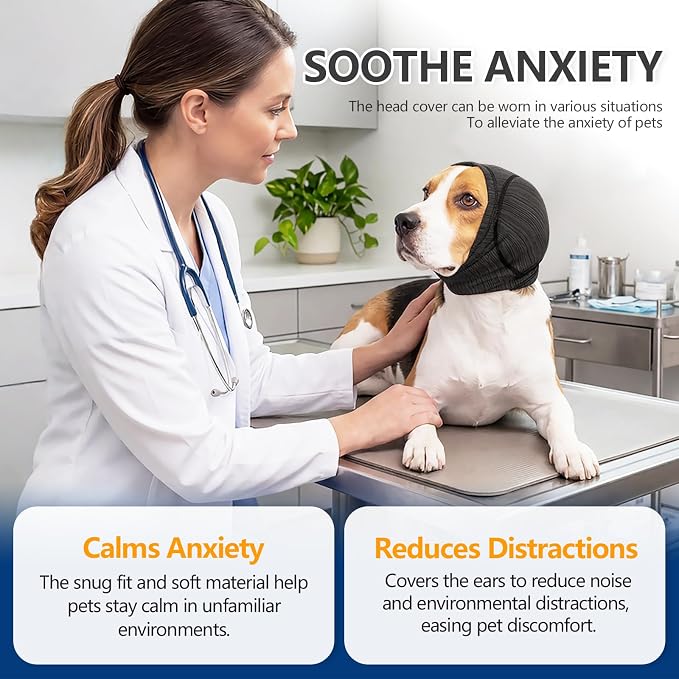 IECOii Anxiety Relief Dog Ear Cover, Snug No Shaking Calming Head Warp for Hematoma, Soft Dog Hearing Protection for Thunderstorm, Firework, Blow Drying, Quiet Dogs Ear Plugs for Noise Cancelling, XL