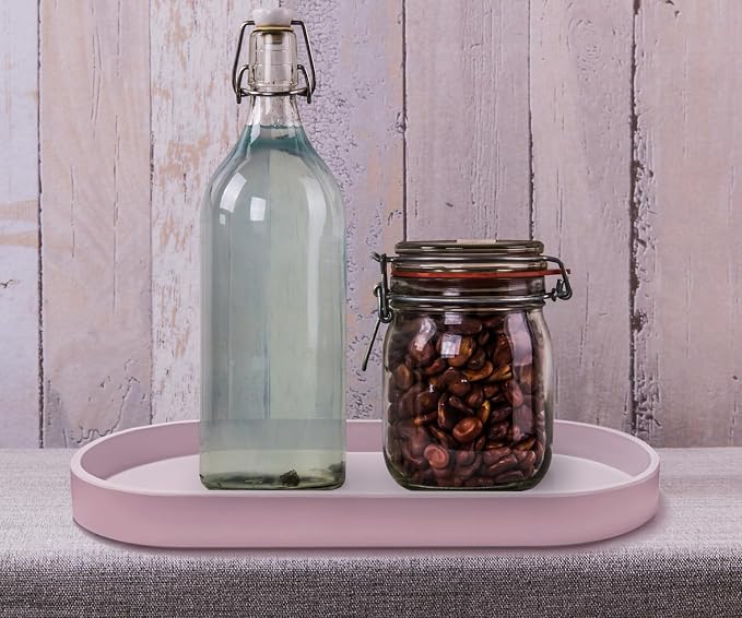 Pink Small Tray (11.8 inch), Oval Tray, Countertop Organizer | for Kitchen Counter, Bathtub Bathroom Vanity Items, Coffee Accessory, Bar, Serving Seasoning, Salt and Pepper, Soap, Perfume.