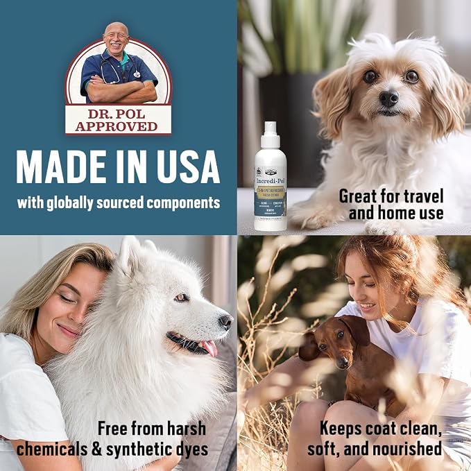Dr. Pol Incredi-Pol 3-in-1 Pet Refresher | Waterless Coat Cleaner & Conditioner | Pet Odor Eliminator | Fine Mist Spray for Dogs & Cats | Freshens, Cleans & Softens Fur | 3 oz | Fresh Citrus