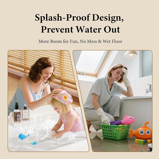 Bathtub Splash Guard, Silicone Toy Tray Holder Storage with 10 Strong Suction Cups, Bathtub Accessories Prevent Water Spill, Countertop Protectors for Tub, Bathroom Sink, Kitchen Sink 1 Pcs Gray White