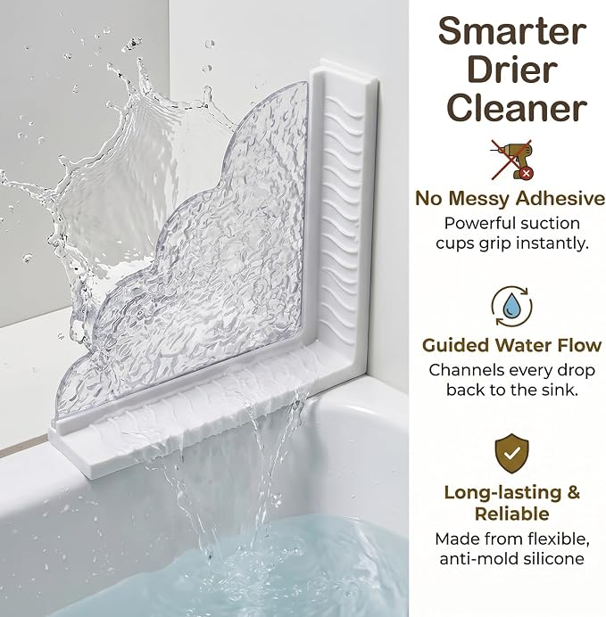 Shower Splash Guard for Bathtub, Silicone Splash Guards Kit with Strong Suction Cups, Bathroom Shower Corner Water Guard to Keep Water for Walk in Shower, 2-Pack(10 x 9.84 Inch), White